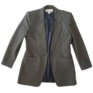 Vintage Y2K Jones New York Houndstooth Wool Long Line Blazer Jacket Women’s 6